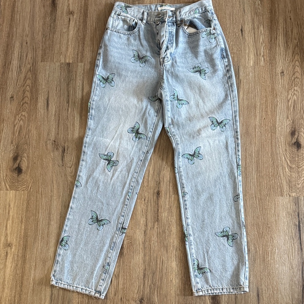 PacSun Women’s Light Blue Butterfly Straight Leg Jeans